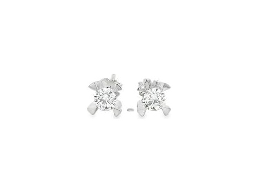 18K White Gold Stud Earrings with Certified Natural Round Diamonds (GIA), Four-Prong Setting